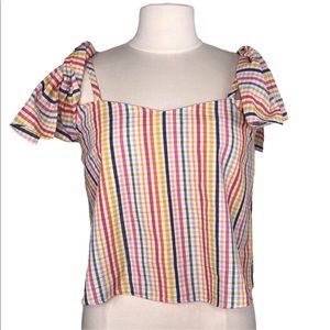 asos Plaid Cold Shoulder Tie Back Button Top 4